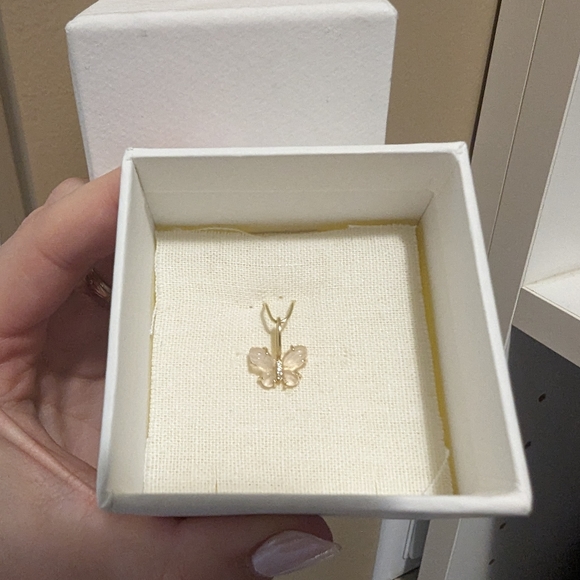 14k Gold Rose Quartz and White Sapphire butterfly pendant - one of a kind - Picture 2 of 5